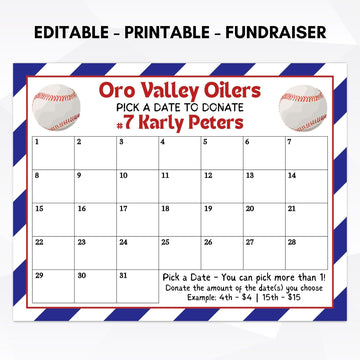 baseball cash calendar fundraising idea pick a date to donate fundraiser